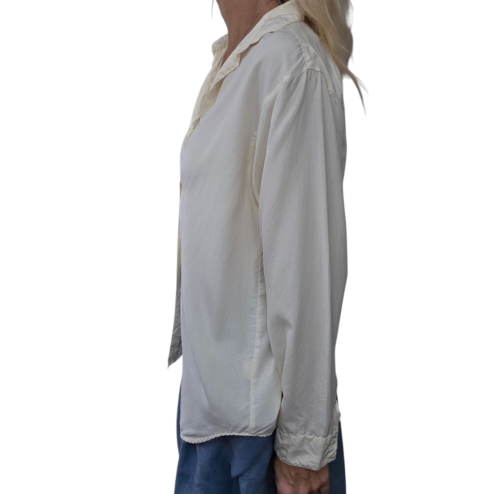 Vintage Fenn Wright Manson Silk Blouse Cream Button Front 90s Minimalist Size 2 - Picture 2 of 8